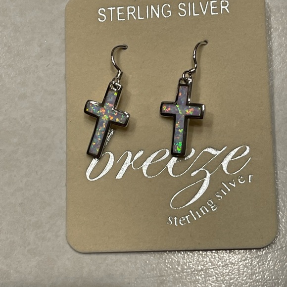 New Sterling Silver cross earring w created opal. - Picture 6 of 6